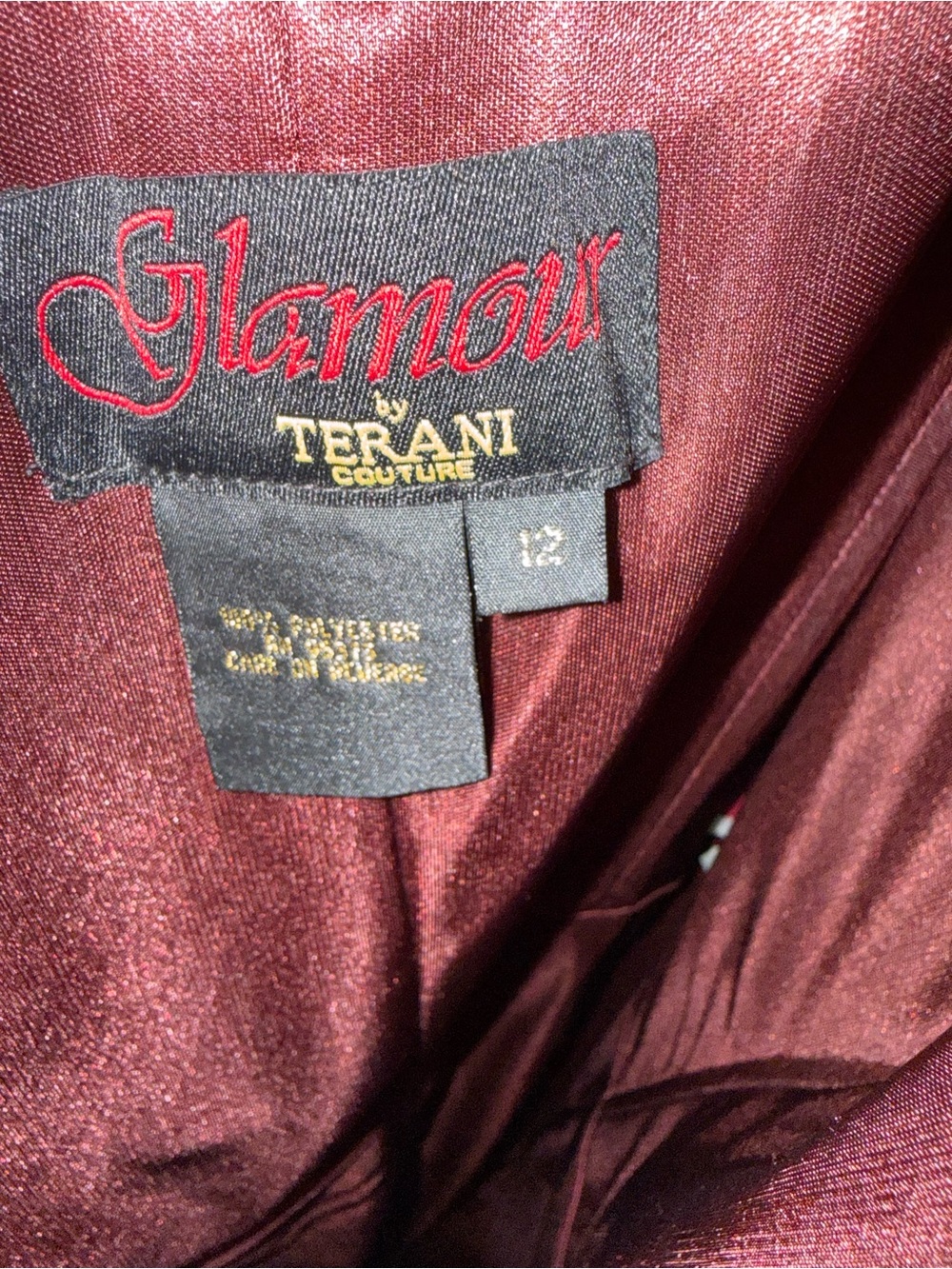 Terani Couture One-Shoulder Burgundy and Metallic Gold Gown - Picture 14 of 14